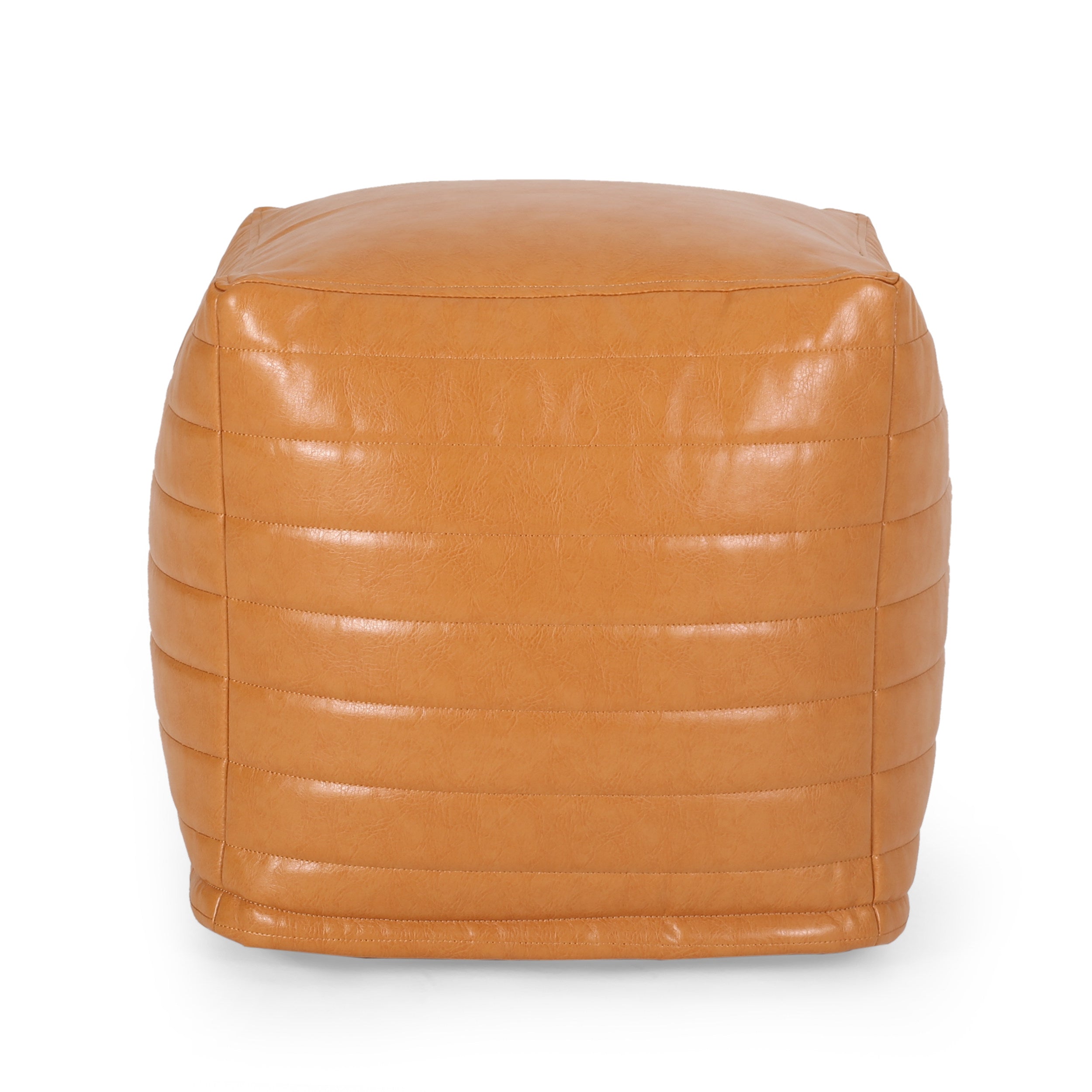 Conrail Contemporary Faux Leather Channel Stitch Pouf