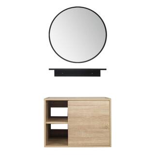 Puluomis 24 in. W x 19 in. D x 29 in. H Single Sink Bath Vanity in Burlywood with Burlywood Solid Surface Top and Mirror US-BV1004+US-HW1125