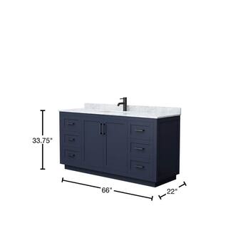 Wyndham Collection Miranda 66 in. W x 22 in. D x 33.75 in. H Single Bath Vanity in Dark Blue with White Carrara Marble Top WCF292966SBBCMUNSMXX