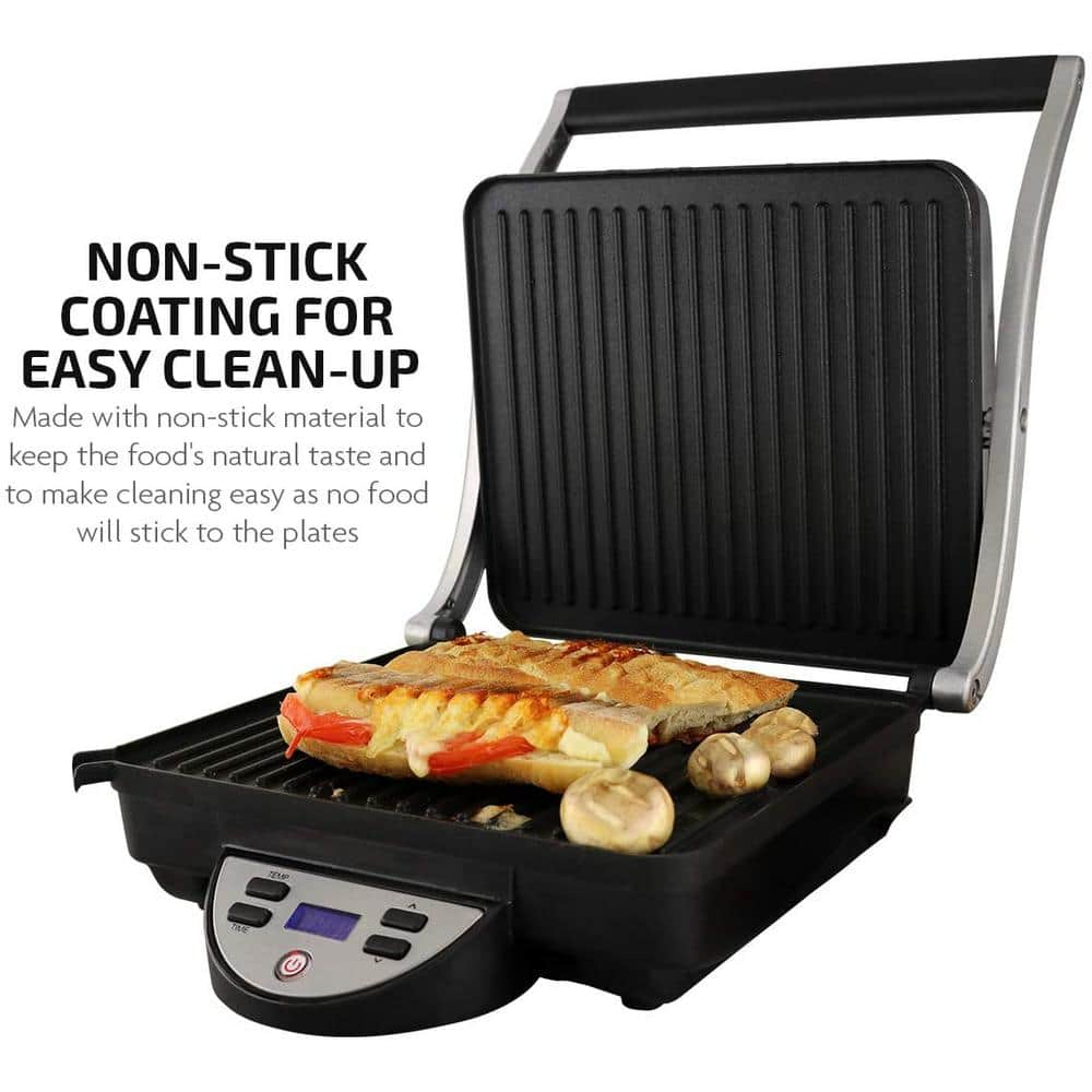 OVENTE GP1000BR 1500 W Brushed Nickel Non-Stick Panini Press GP1000BR