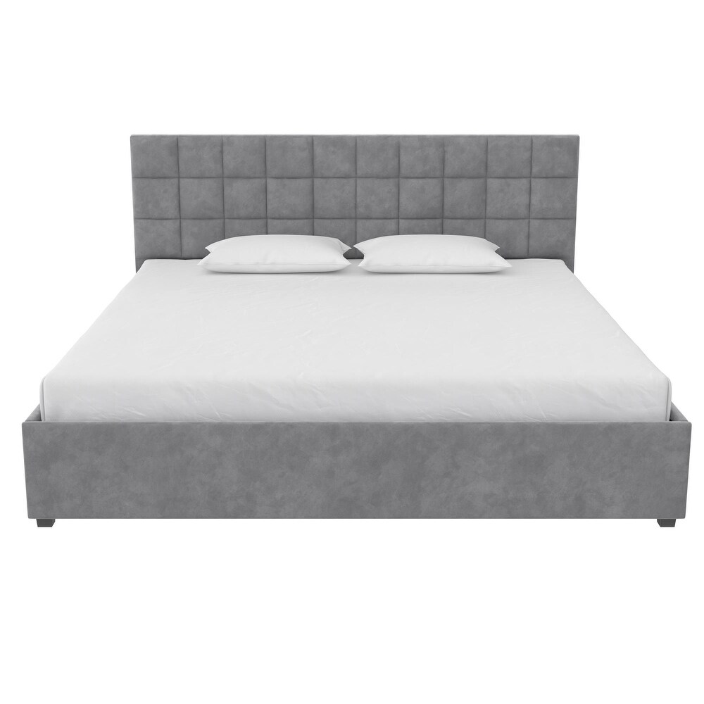 CosmoLiving Serena Upholstered Bed with Drawers  Bedroom Storage  Full  Light Gray Velvet