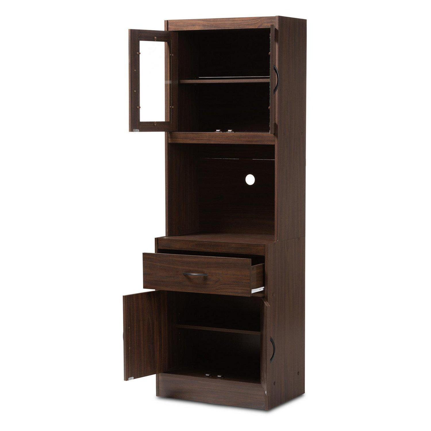 Baxton Studio Laurana Modern and Contemporary Dark Walnut Finished Kitchen Cabinet and Hutch