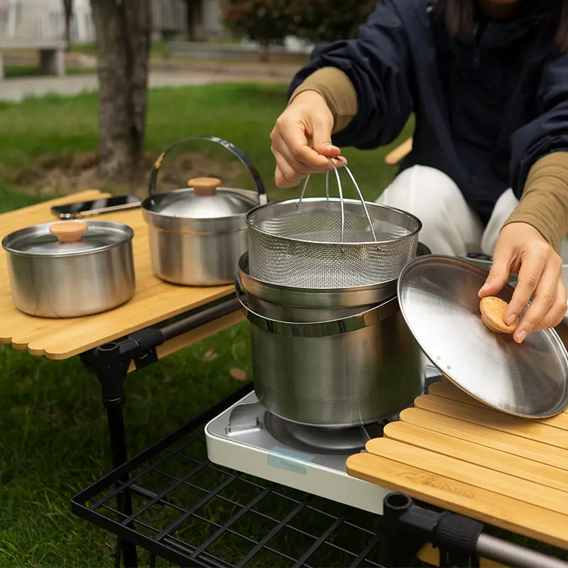 304 Stainless Steel Portable Outdoor Pot Set of  Kitchenware Camping Cooking Set Picnic  for 3 5 Person