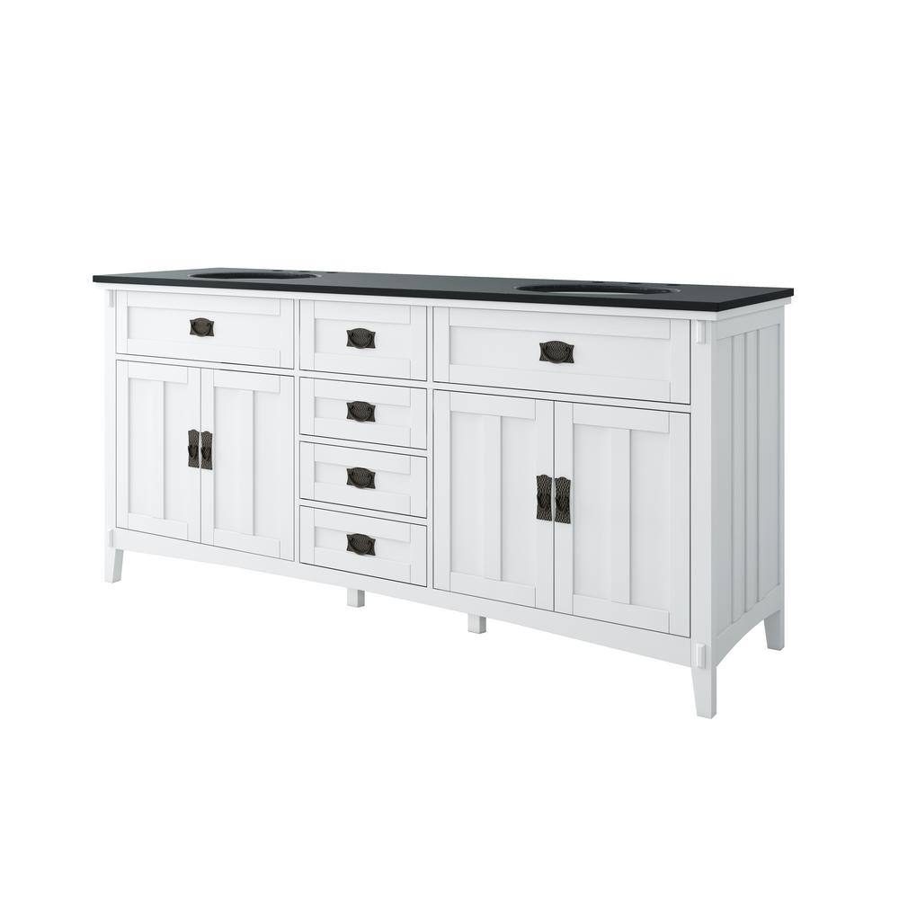 Home Decorators Collection Artisan 72.0 in. W x 20.5 in. D x 34.2 in. H Freestanding Bath Vanity in White with Black Marble Top MD-V1759