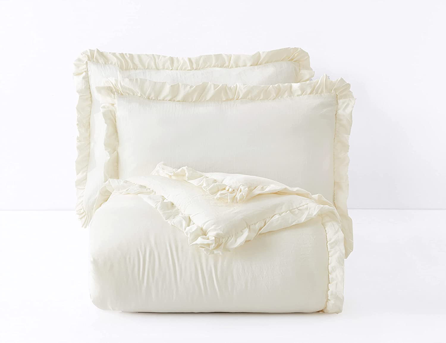 Chezmoi Collection Nora 2-Piece Ivory Ruffled Edge Trim Microfiber Comforter Set， Twin Size