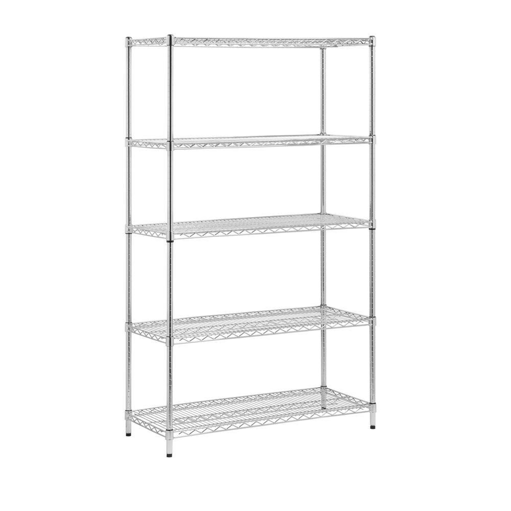 Honey-Can-Do Chrome 5-Tier Metal Wire Shelving Unit (18 in. D x 42 in. W x 72 in. H) SHF-01441