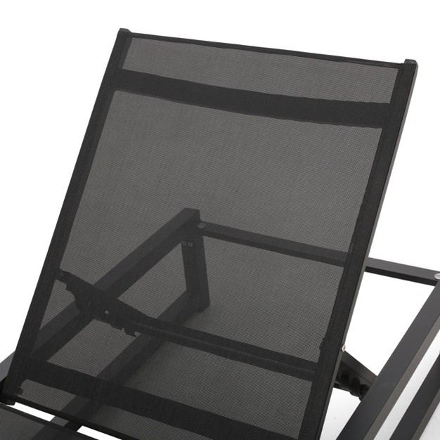 Modesta Patio Aluminum Chaise Lounge With Mesh Seating Black Christopher Knight Home