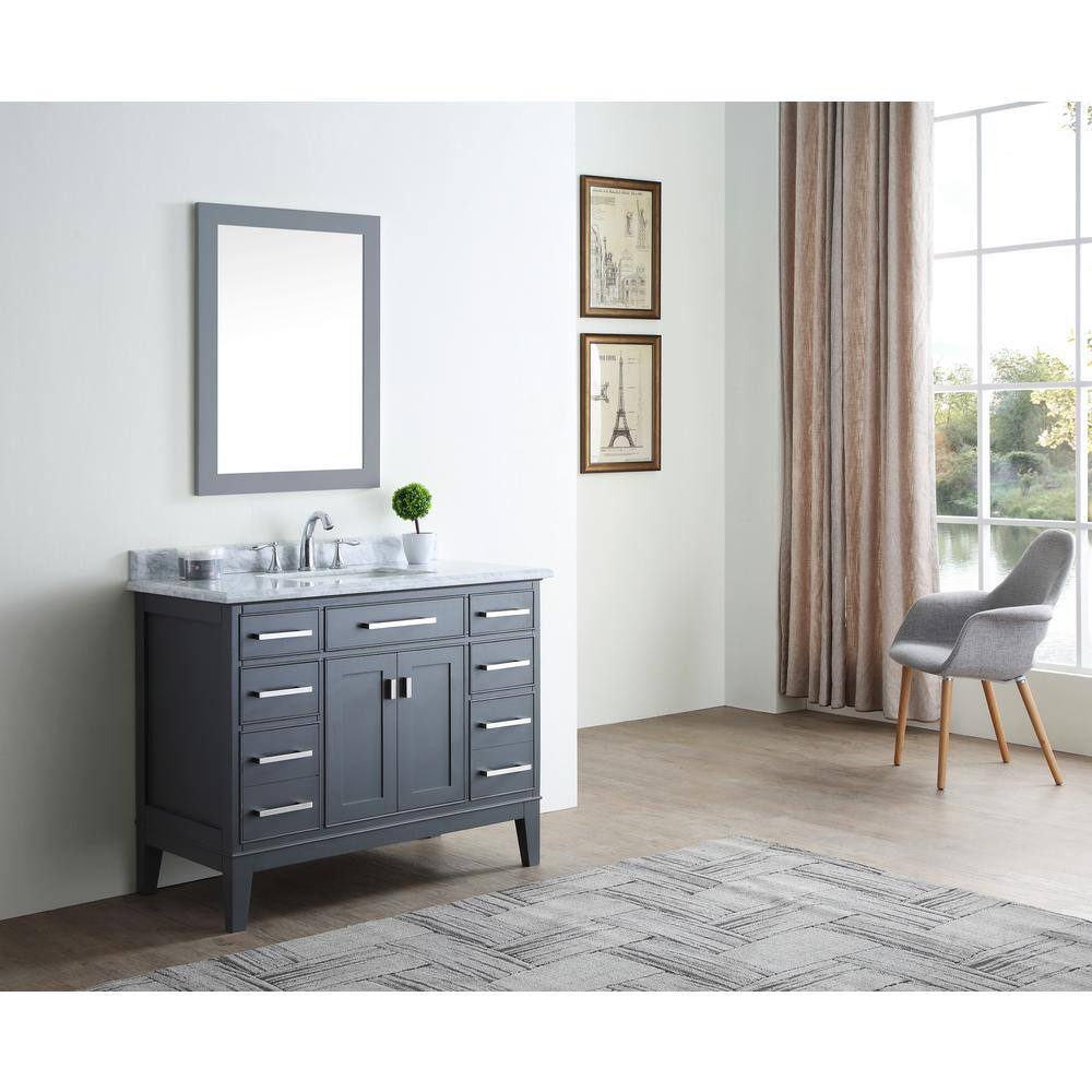 Ari Kitchen and Bath Danny 42 in. Single Vanity in Maple Gray with Marble Vanity Top in Carrara White AKB-DANNY-42-MG