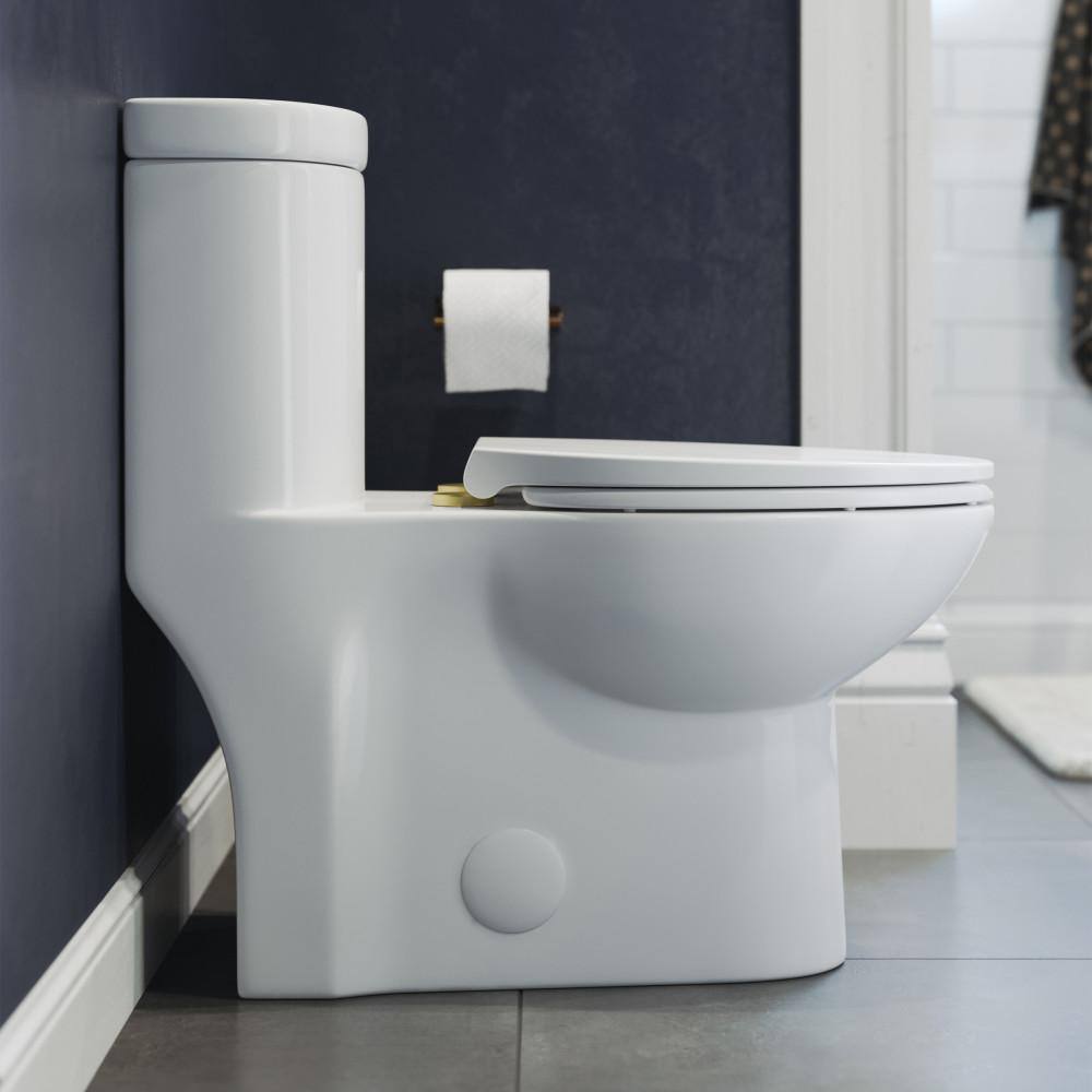 Swiss Madison Sublime 1-piece 1.11.6 GPF Dual Flush Elongated Toilet in Glossy White with Brushed Gold Hardware Seat Included SM-1T205HG