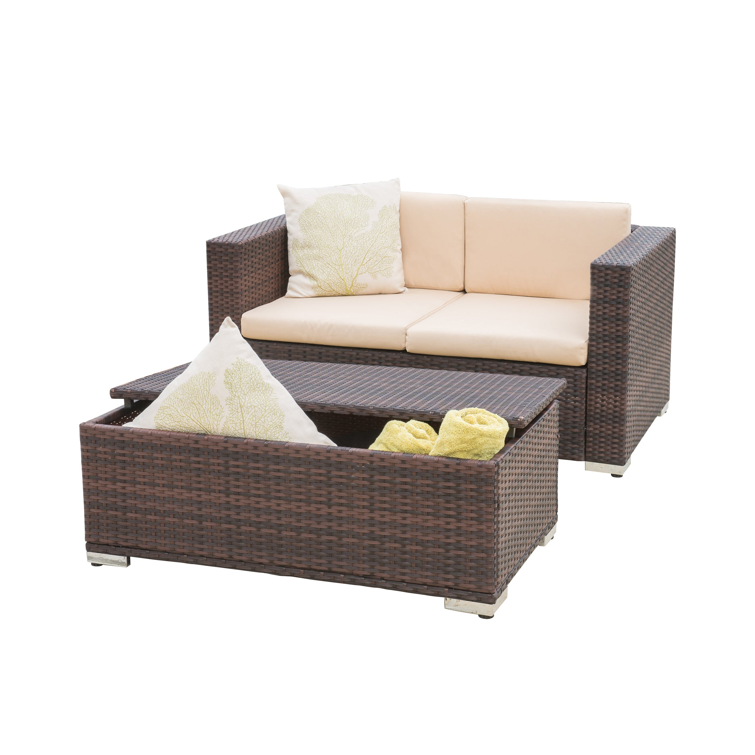 Westlake Outdoor Brown PE Wicker Loveseat & Ottoman Set