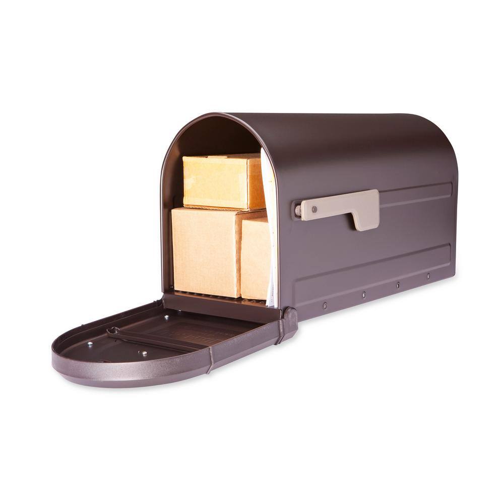 Architectural Mailboxes Roxbury Rubbed Bronze Large Steel Post Mount Mailbox and Premium Steel Post Combo 7980RZ