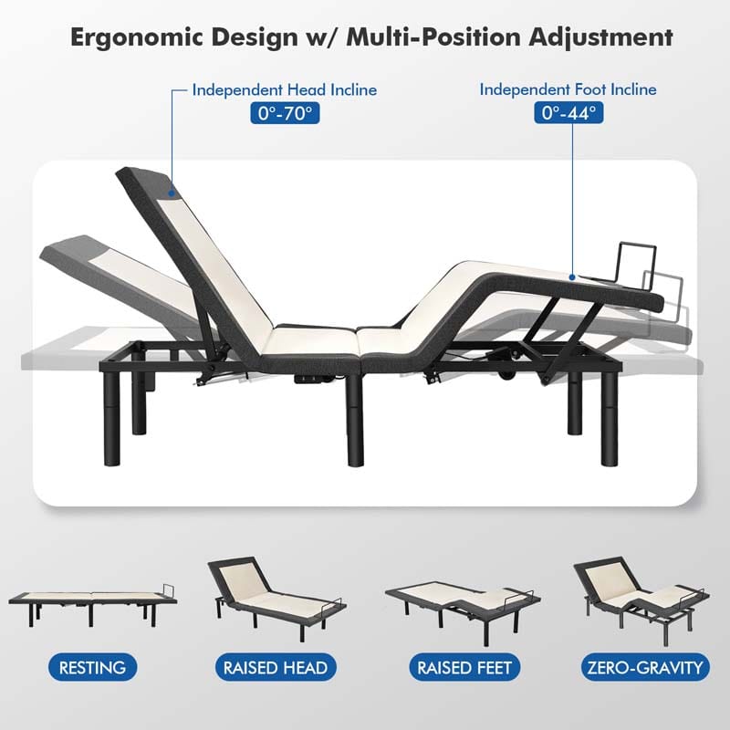 Adjustable Bed Base with Wireless Remote, Zero Gravity Smart Electric Bed Frame with Massage Modes