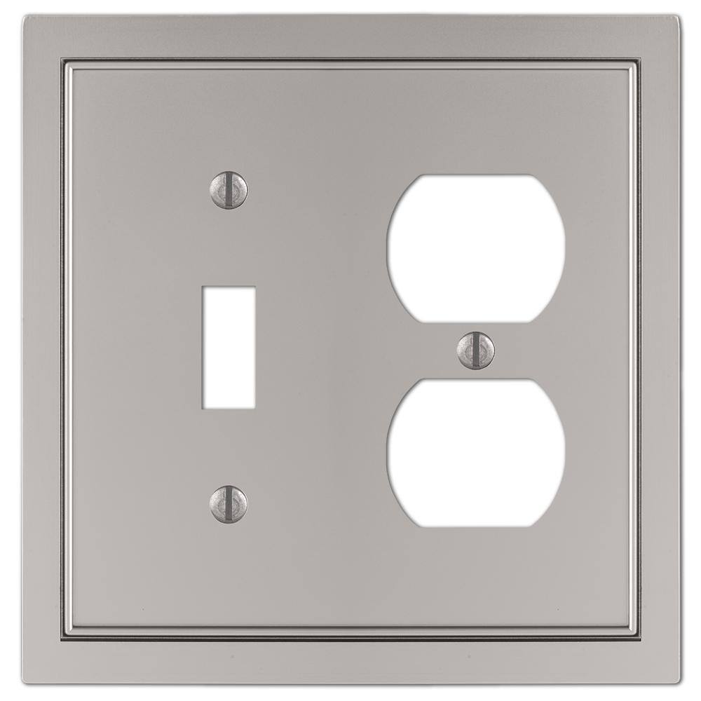 AMERELLE Averly 2 Gang 1-Toggle and 1-Duplex Metal Wall Plate - Satin Nickel 900TDN