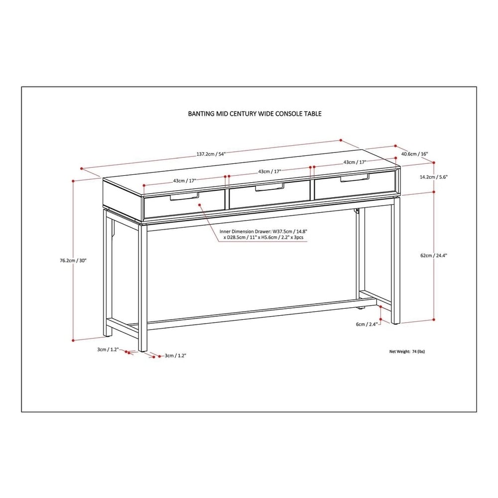 WYNDENHALL Devlin SOLID HARDWOOD and Metal 54 inch Wide Industrial Wide Console Table in Walnut Brown   54\