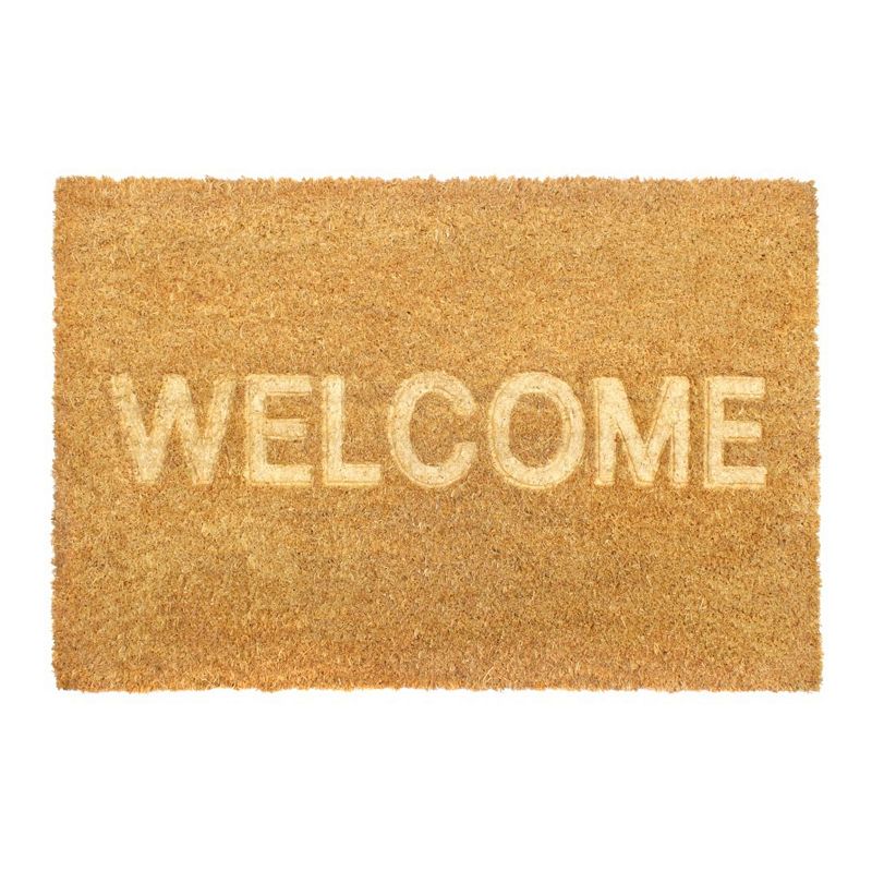 RugSmith Natural Machine Tufted Embossed Welcome Coir Doormat