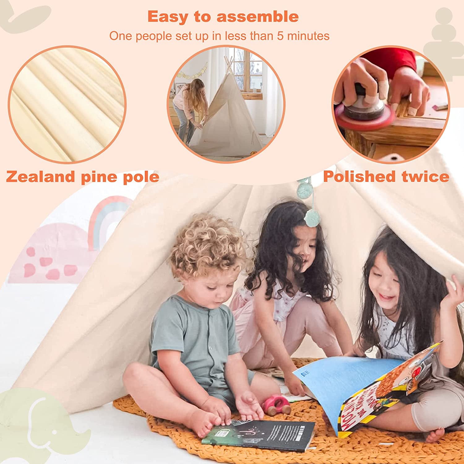 Kids Teepee Play Tent with Windows, Portable Children Toys for Kids Boys Girls Indoor and Outdoor Play