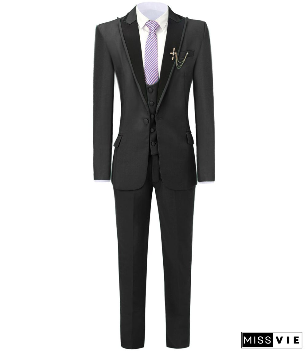 Formal Men's 3 Pieces Mens Suit Peak Lapel Tuxedos (Blazer+vest+Pants)