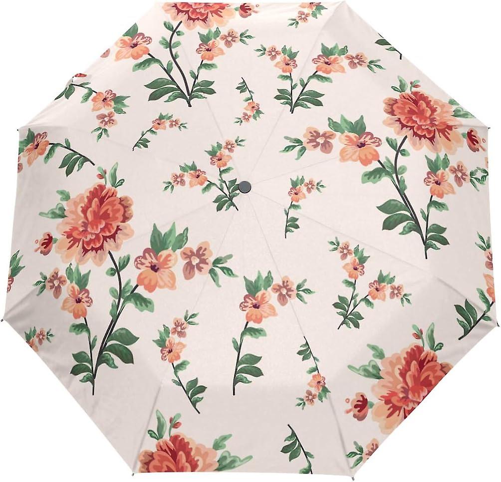 Travel Umbrella Automatic Windproof Foldable Umbrella Elegant Flowers Leaves