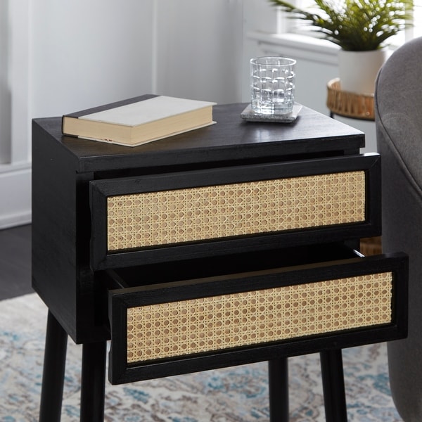 Trenton 2 Drawer Wood and Rattan Side Table