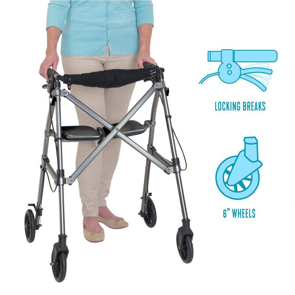 Stander Space Saver Rollator Short Lightweight Junior Folding Walker for Seniors and Adults Cobalt Blue 4230-CB