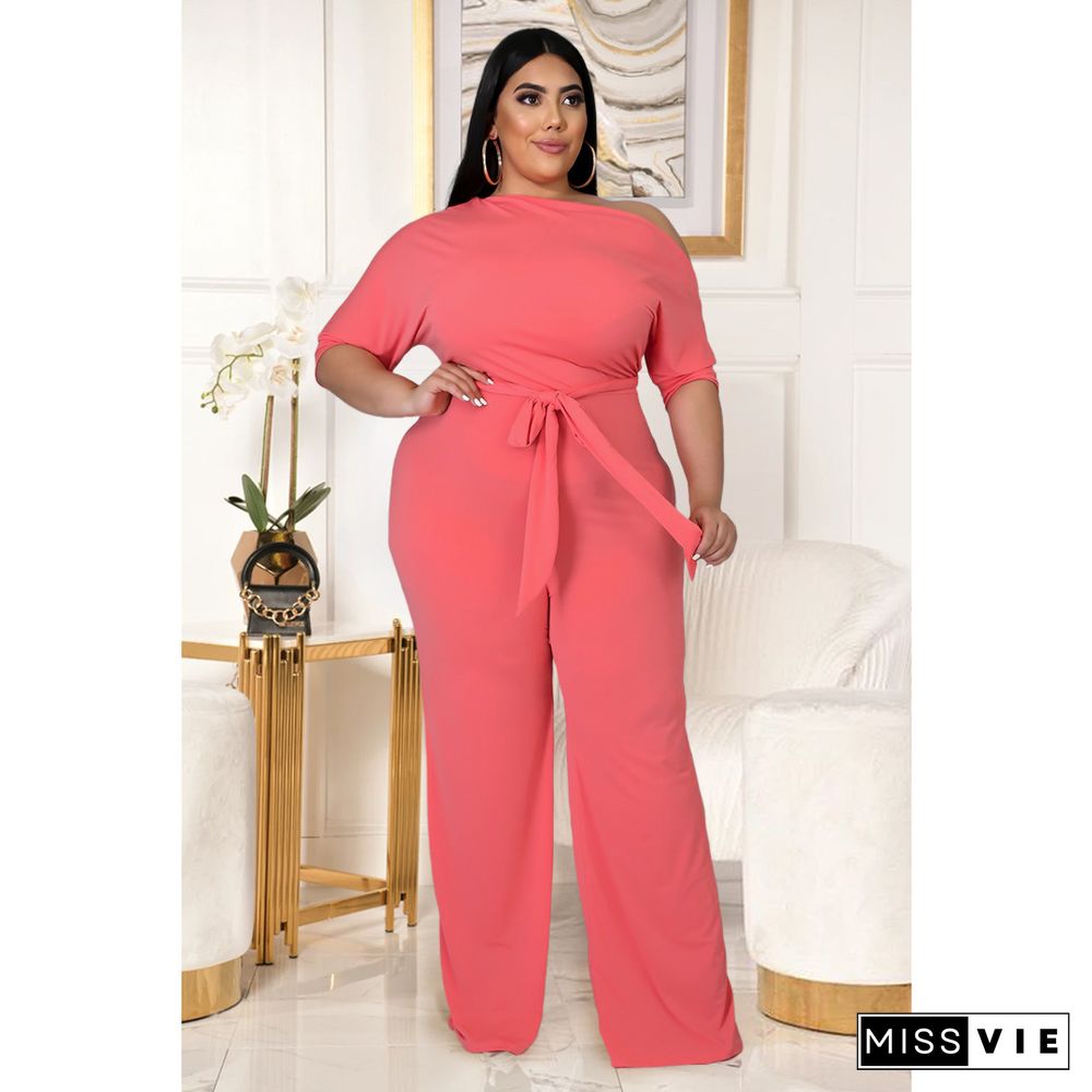 Plus Size Solid Color Short Sleeve Wide-leg Loose Jumpsuit