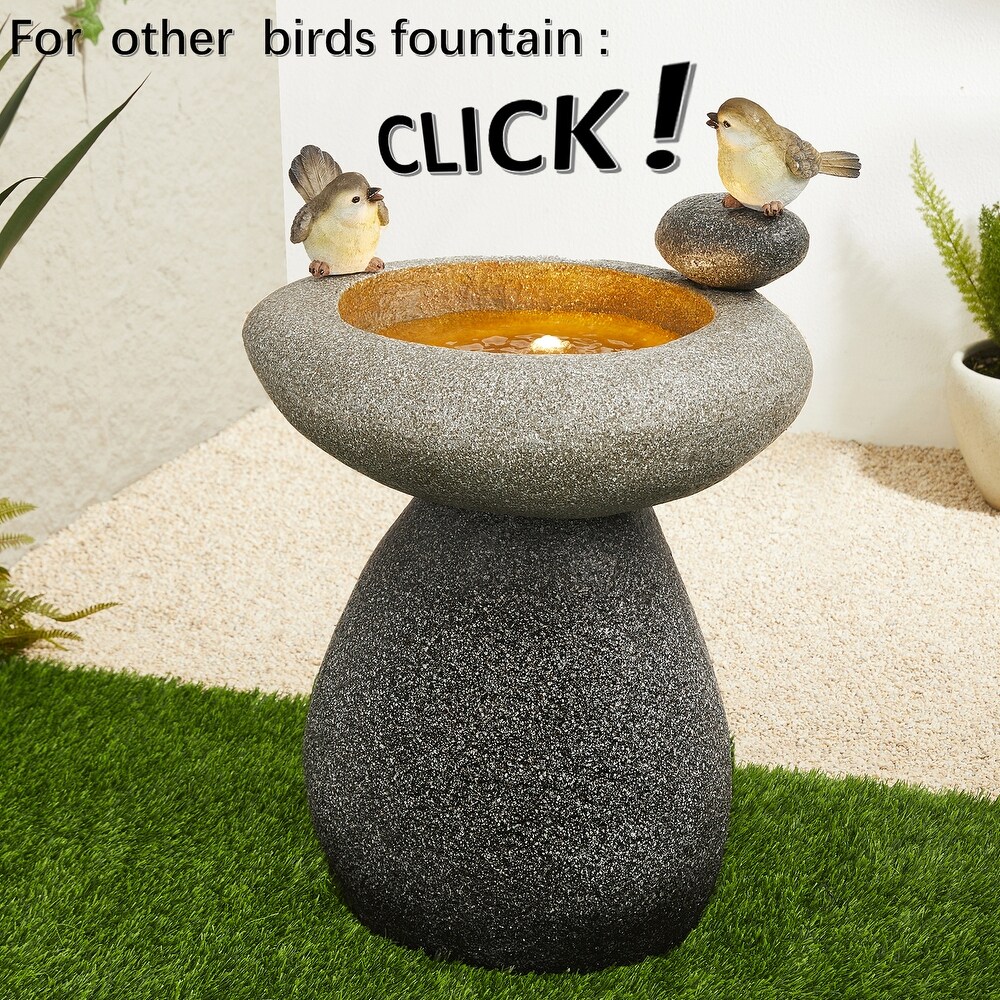 Glitzhome 24.5 inch Outdoor 2 tier Faux Pebbles Polyresin Birdbath Fountain with Pump