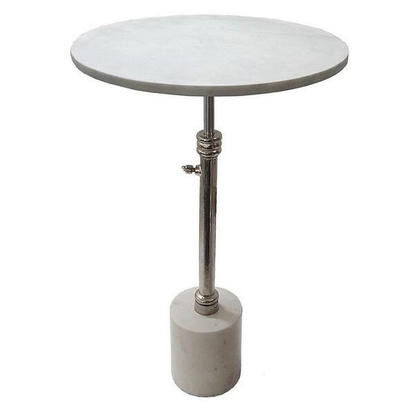 24 Inch Side Table， Aluminum Frame， Smooth Marble Top， Pedestal Base， White - 17.7L x 17.7W x 24H， in inches