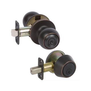 DELANEY HARDWARE 5-Fairfield Edged Oil Rubbed Bronze Rd Knob Entry Door Locks and 5-Edged Oil Rubbed Brz Sgl Cyl Deadbolts All Key Alike KIT#KR3007-PP