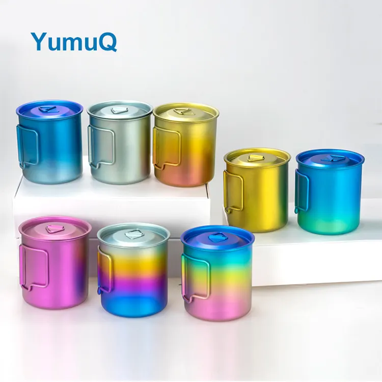 YumuQ 0.42L Rainbow Color Titanium Outdoor Camping Mug Cup Set For Hiking Travel Picnic