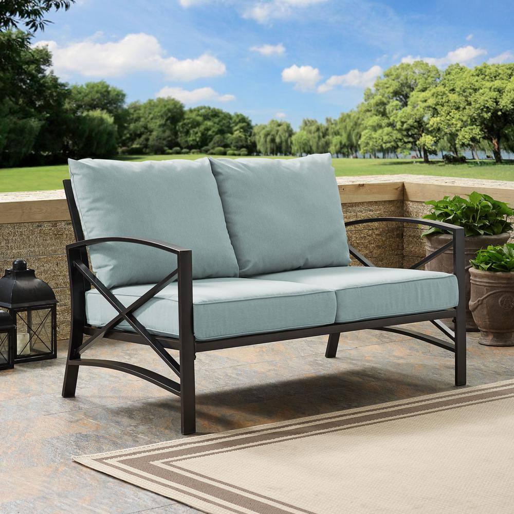 CROSLEY FURNITURE Kaplan Metal Outdoor Loveseat with Universal Mist Cushion Cover