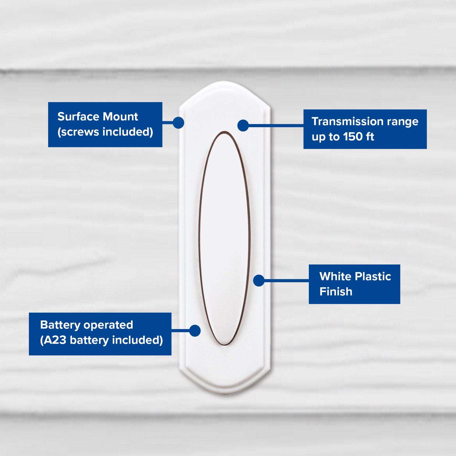 Heath Zenith Plastic Wireless Pushbutton Doorbell