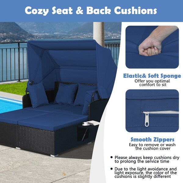 Costway Patio Rattan Daybed Lounge Retractable Top Canopy Side Tables