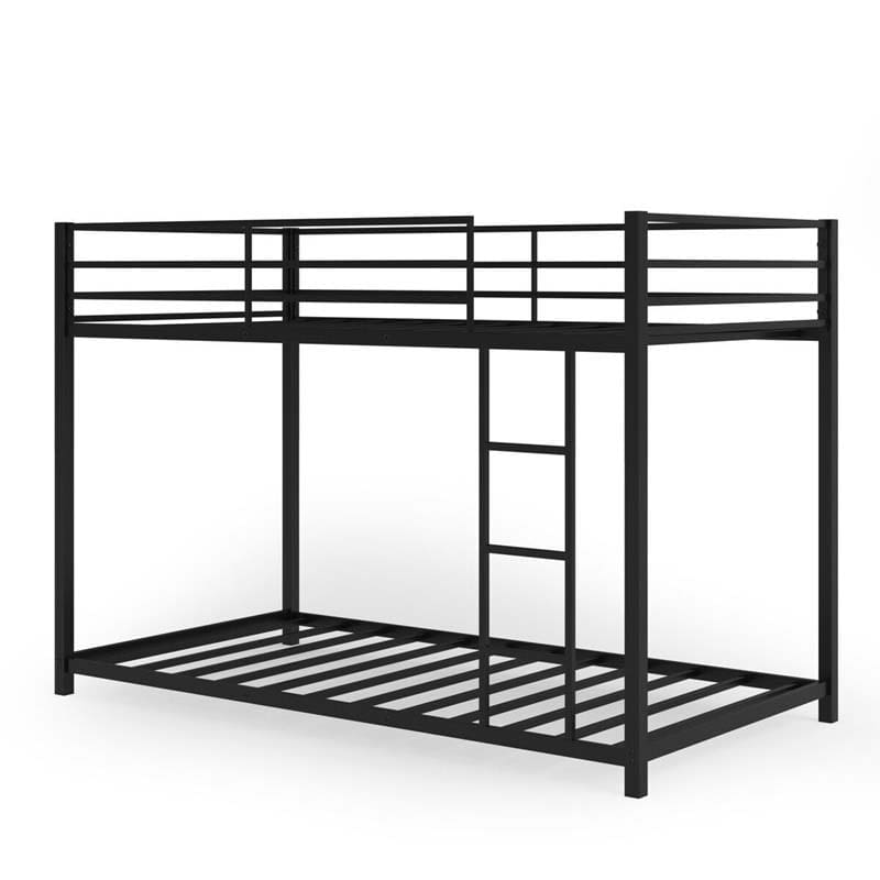 Metal Bunk Bed Twin Over Twin, Classic Bunk Bed Frame Platform with Side Ladder & Safety Guardrail