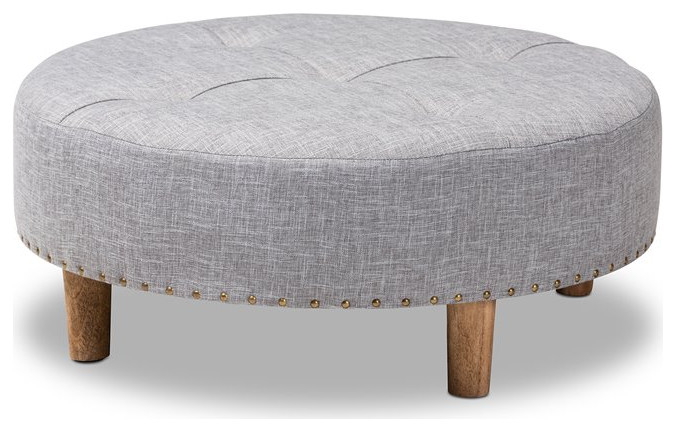 Baxton Studio Vinet Tufted Fabric and Wood Coffee Table Ottoman in Light Gray   Midcentury   Footstools And Ottomans   by HedgeApple  Houzz