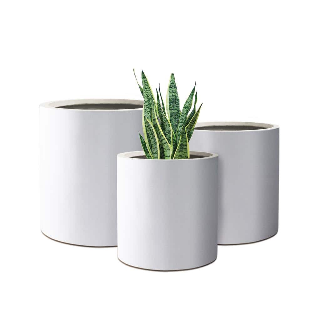 PLANTARA 16 in.， 13 in. and 10 in. D Solid White Outdoor Planter， Flower Pot (Set of 3)， Modern Round Plant Pot for Garden PA119S3-8011