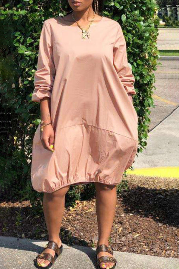 Casual Loose Solid Color Pocket Midi Dress