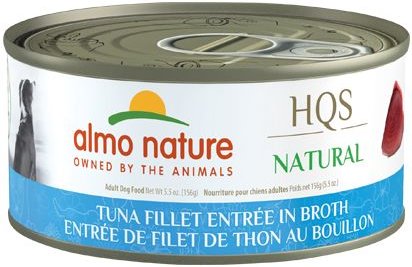 Almo Nature HQS Natural Tuna Fillet Entree in Broth Wet Dog Food， 5.5-oz can， case of 12