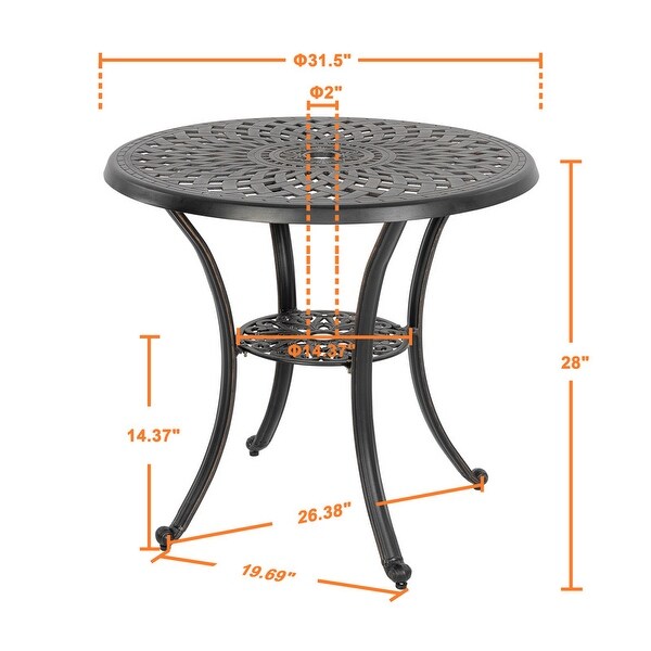 Outdoor 31'' Round Cast Aluminum Bistro Table with 2.28'' Umbrella Hole