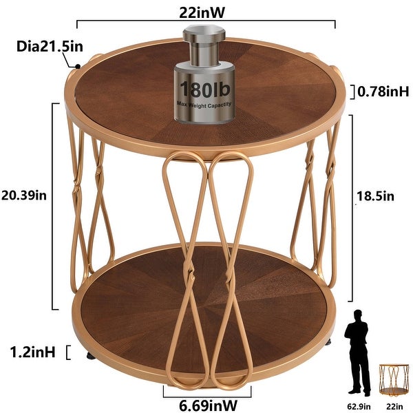 Round Wood Frame Side Table Coffee End Table Antique Black/Gold Living Room Bedroom