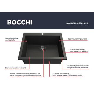 BOCCHI Campino Uno Matte Black Granite Composite 24 in. Single Bowl Drop-InUndermount Kitchen Sink with Strainer 1606-504-0126