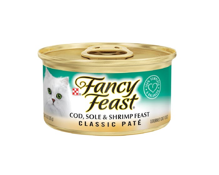 Purina Fancy Feast Classic Pate Cod Sole  Shrimp Feast Wet Cat Food， 3 oz. Can