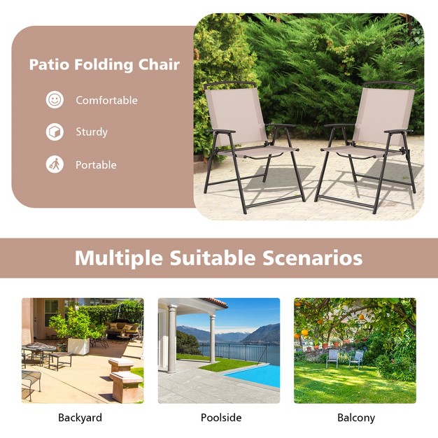 Tangkula 2 4 Piece Patio Folding Chairs Outdoor Dining Chairs W Breathable Fabric Heavy Duty Steel amp Rustproof Steel Frame