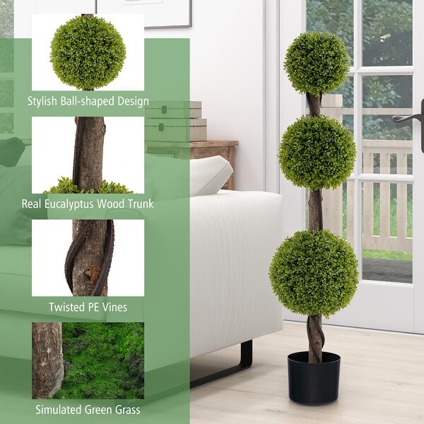 4 FT Artificial Ball Shape Bush Tree with Lush PE for Indoor or Outdoor Decor