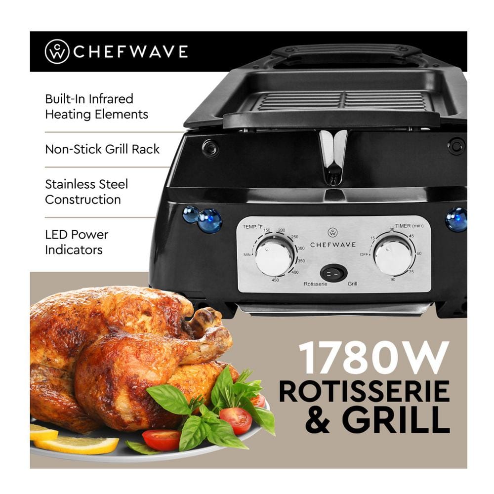 CHEFWAVE 117 sq. in. Silver Stainless steel Smokeless Tabletop Electric Indoor Grill with Infrared Technology CW-SIRG