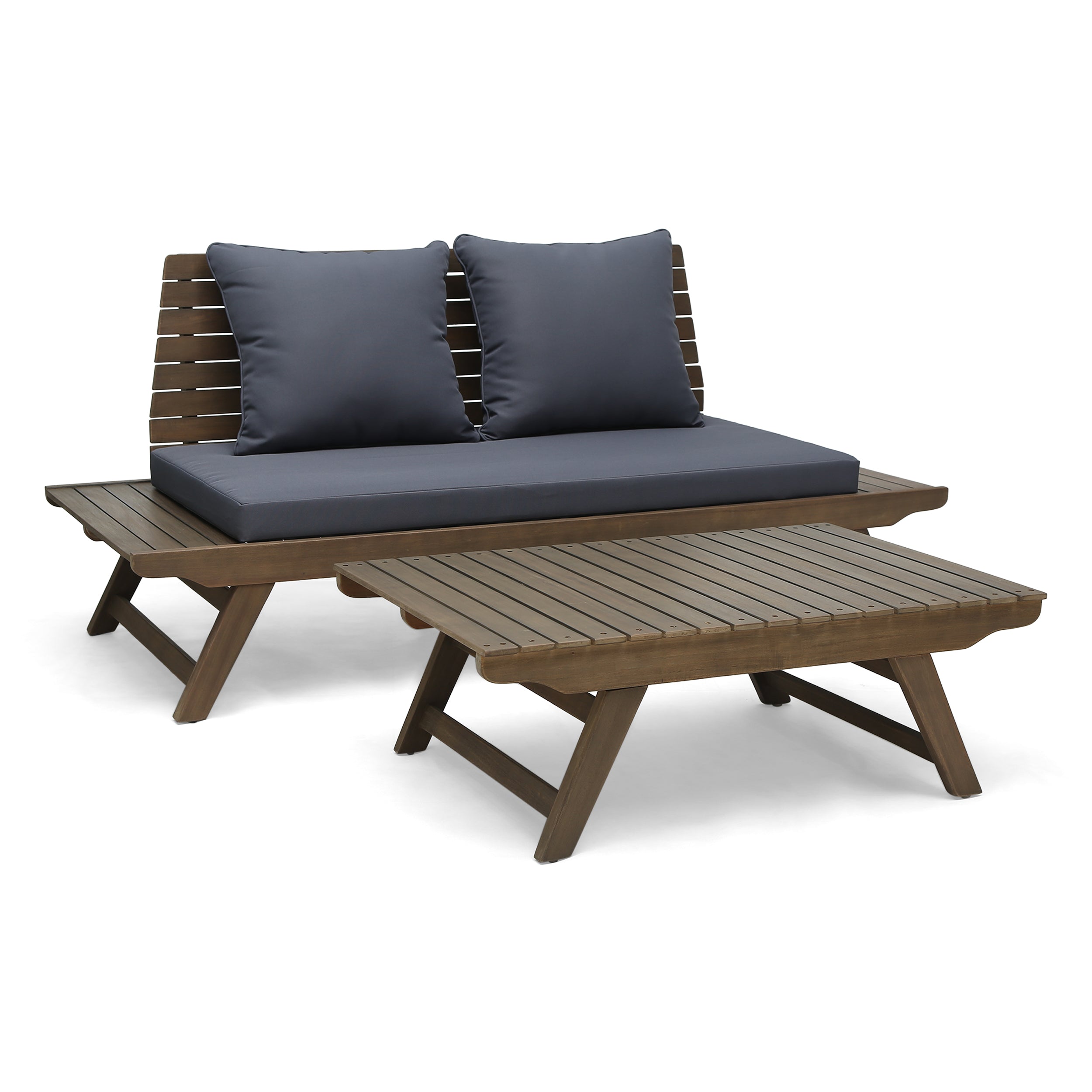 Enid Outdoor 2 Seater Acacia Wood Loveseat and Coffee Table Set