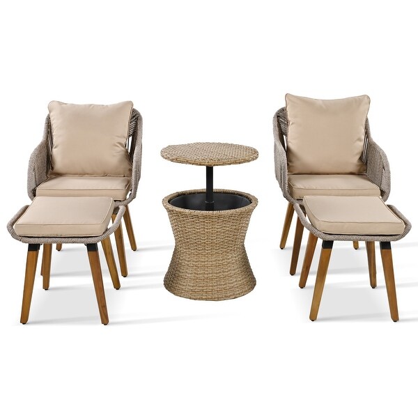 5Pieces Outdoor Chair Conversation Set with Bar Table and Ottomans