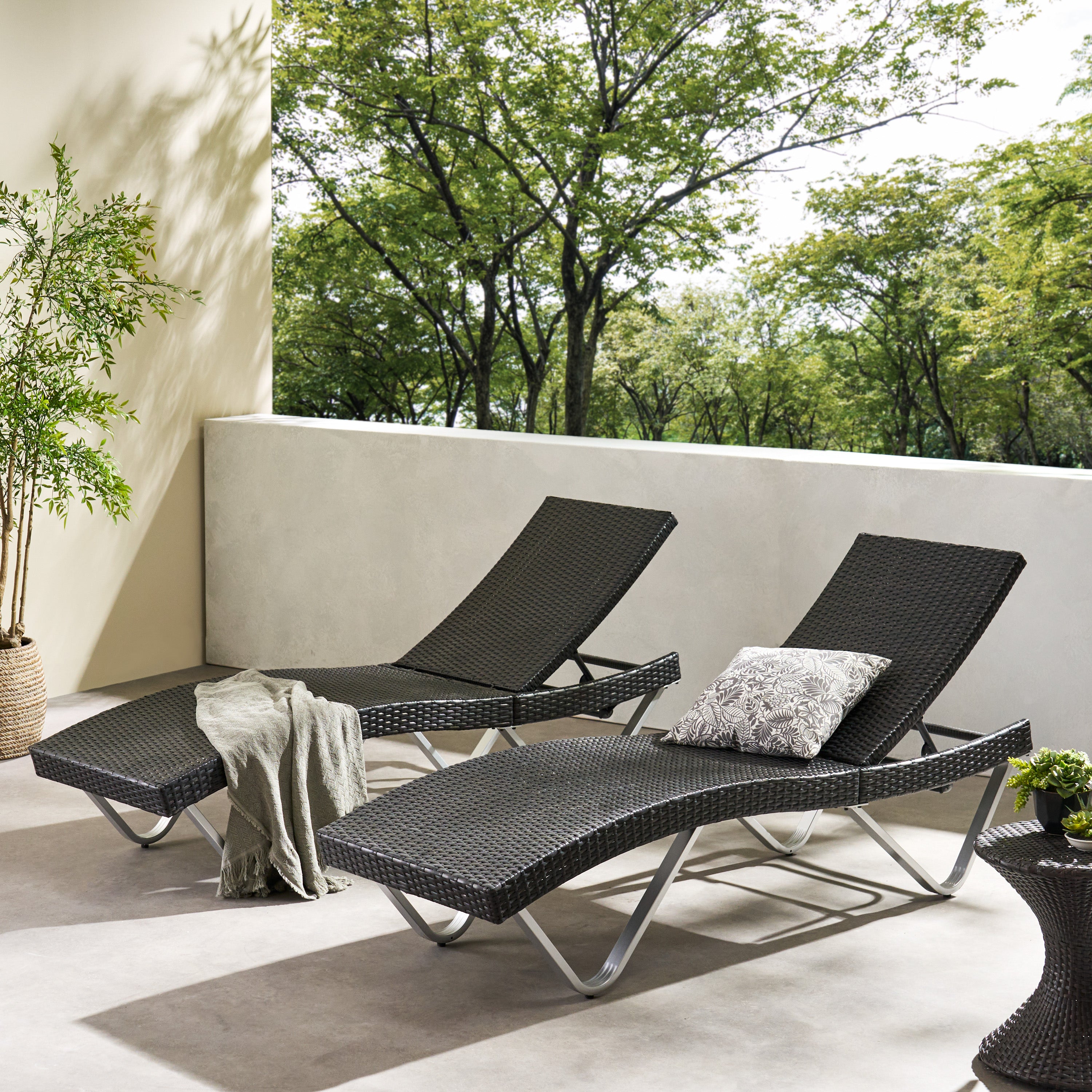 Manuela Outdoor Brown Wicker Aluminum Chaise Lounge Chair