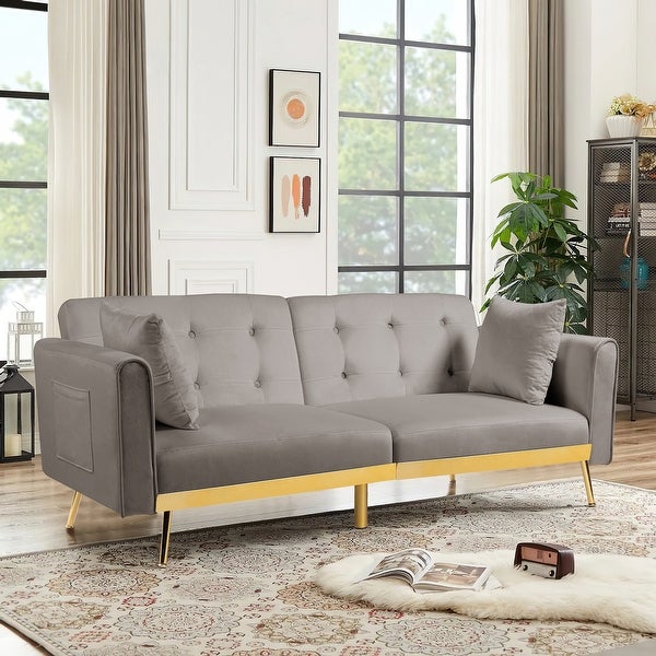 Wide Modern Industrial Design Velvet Upholstered Recline Sofa Bed