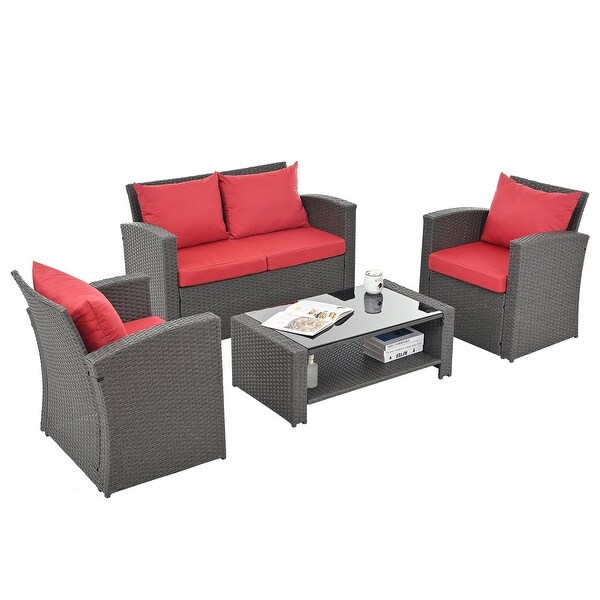 Red 4Piece Outdoor Patio Furniture Conversation Set