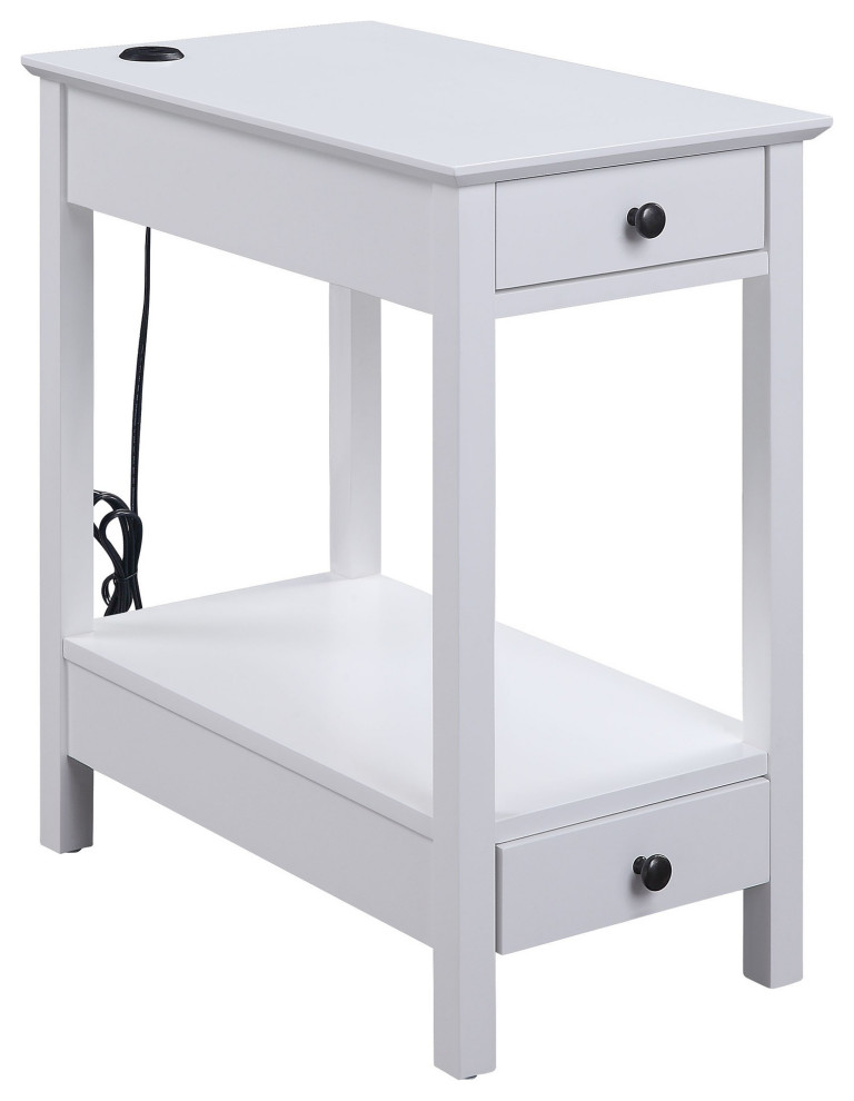 Wooden Frame Side Table With 2 Drawers And 1 Bottom Shelf  White   Transitional   Side Tables And End Tables   by Dot  ampBo  Houzz